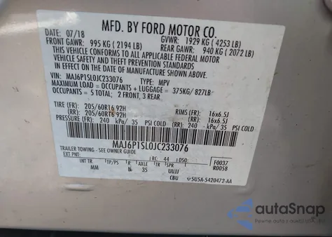 2018 Ford Ecosport S from USA, damaged, VIN MAJ6P1SL0JC233076